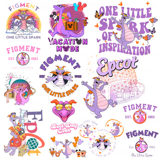 Bundle Disney Figment Png Bundle, Epcot Figment The Dragon Png