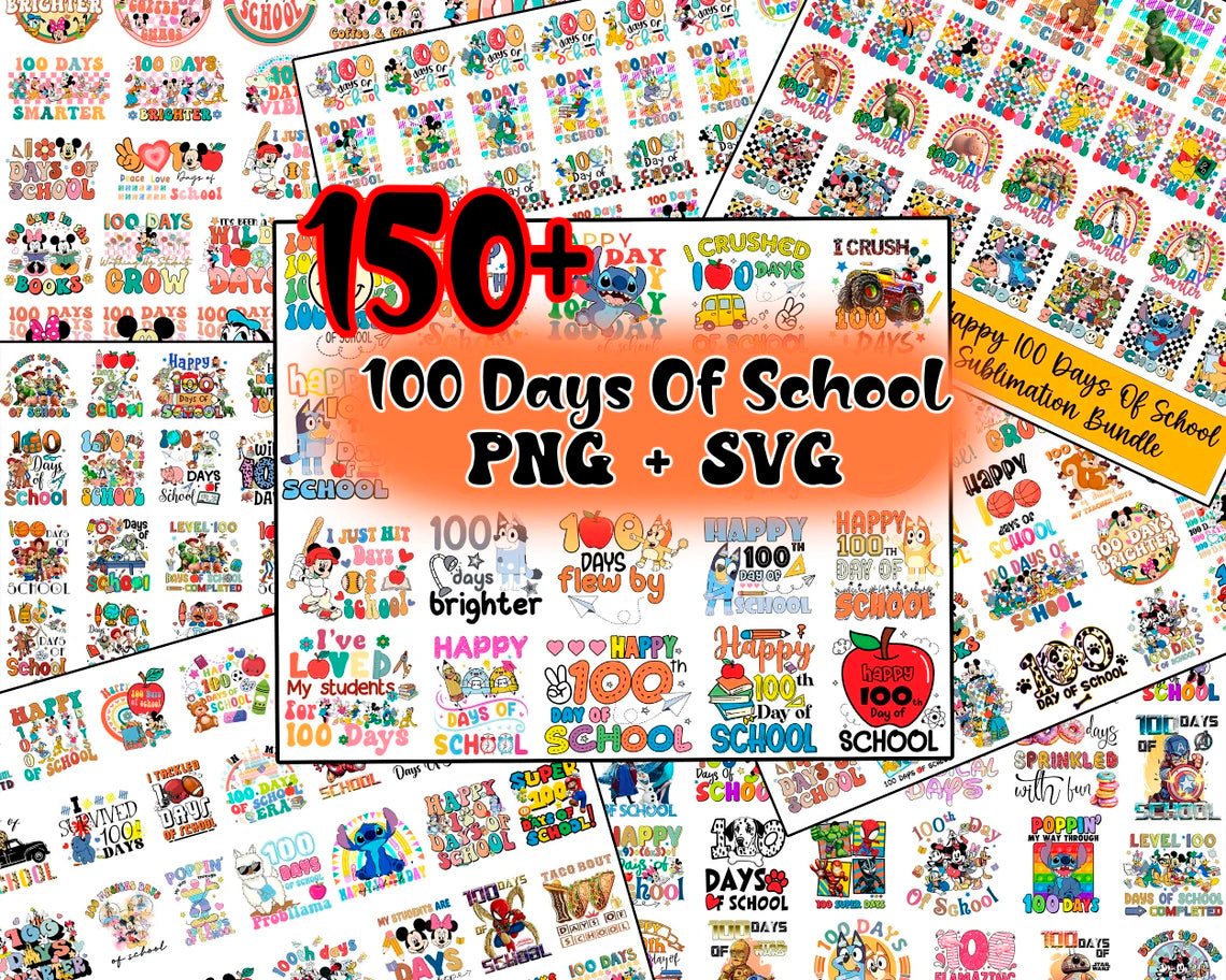 Big Bundle Disney 100 Days Of School Png, Mickey Back To School Png