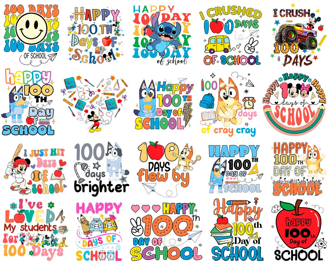 Big Bundle Disney 100 Days Of School Png, Mickey Back To School Png