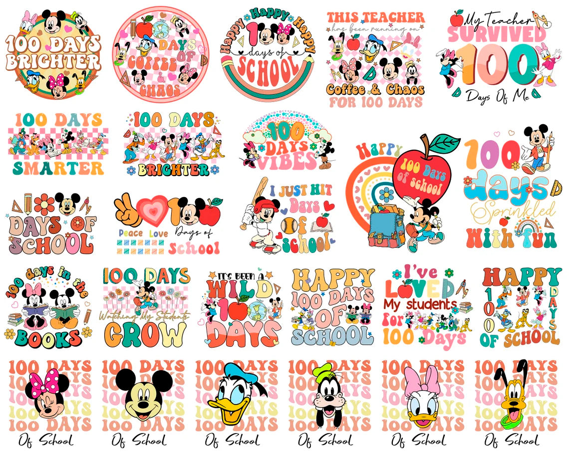 Big Bundle Disney 100 Days Of School Png, Mickey Back To School Png