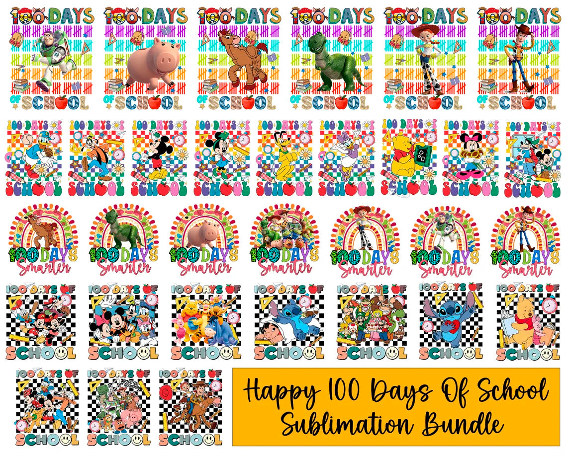 Big Bundle Disney 100 Days Of School Png, Mickey Back To School Png