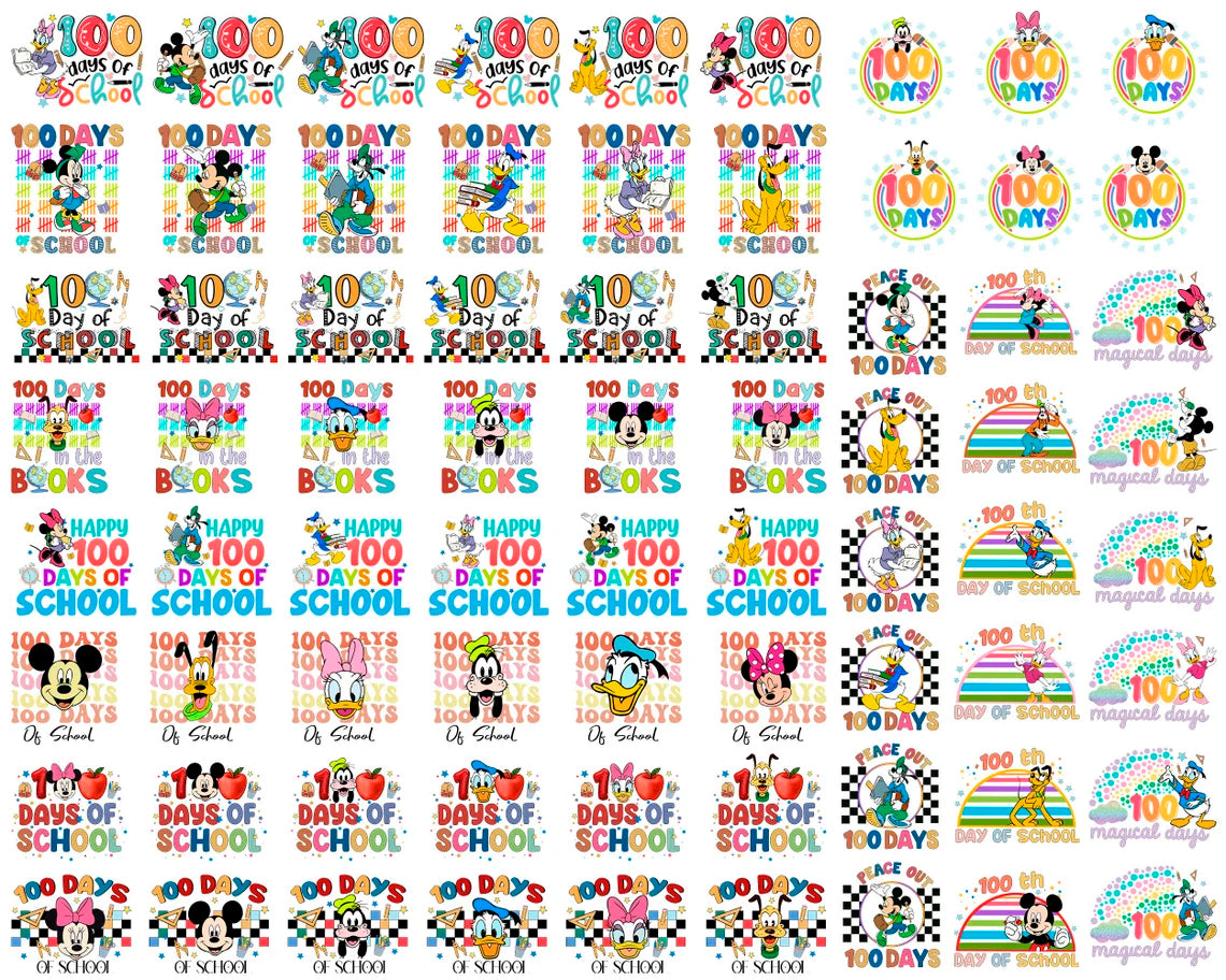 Big Bundle Disney 100 Days Of School Png, Mickey Back To School Png