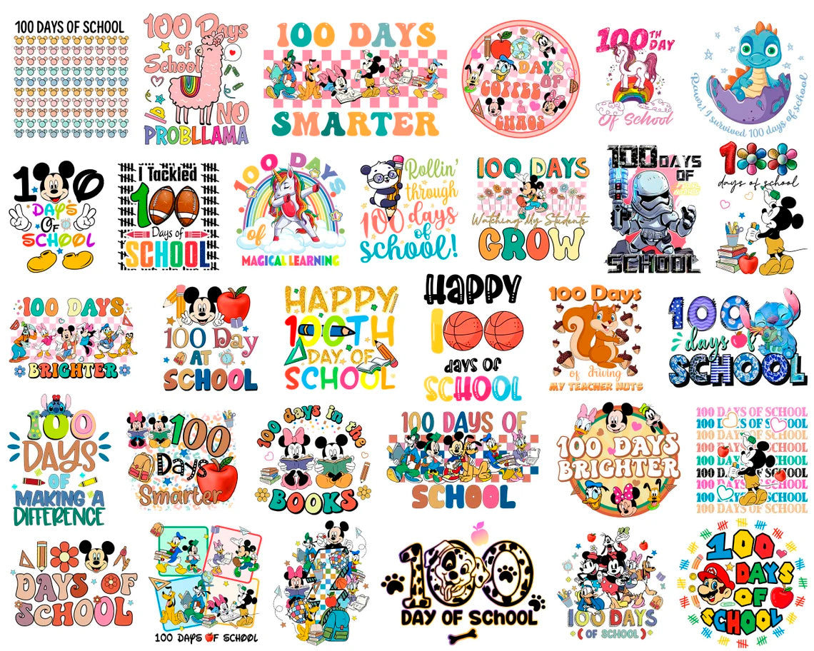 Big Bundle Disney 100 Days Of School Png, Mickey Back To School Png