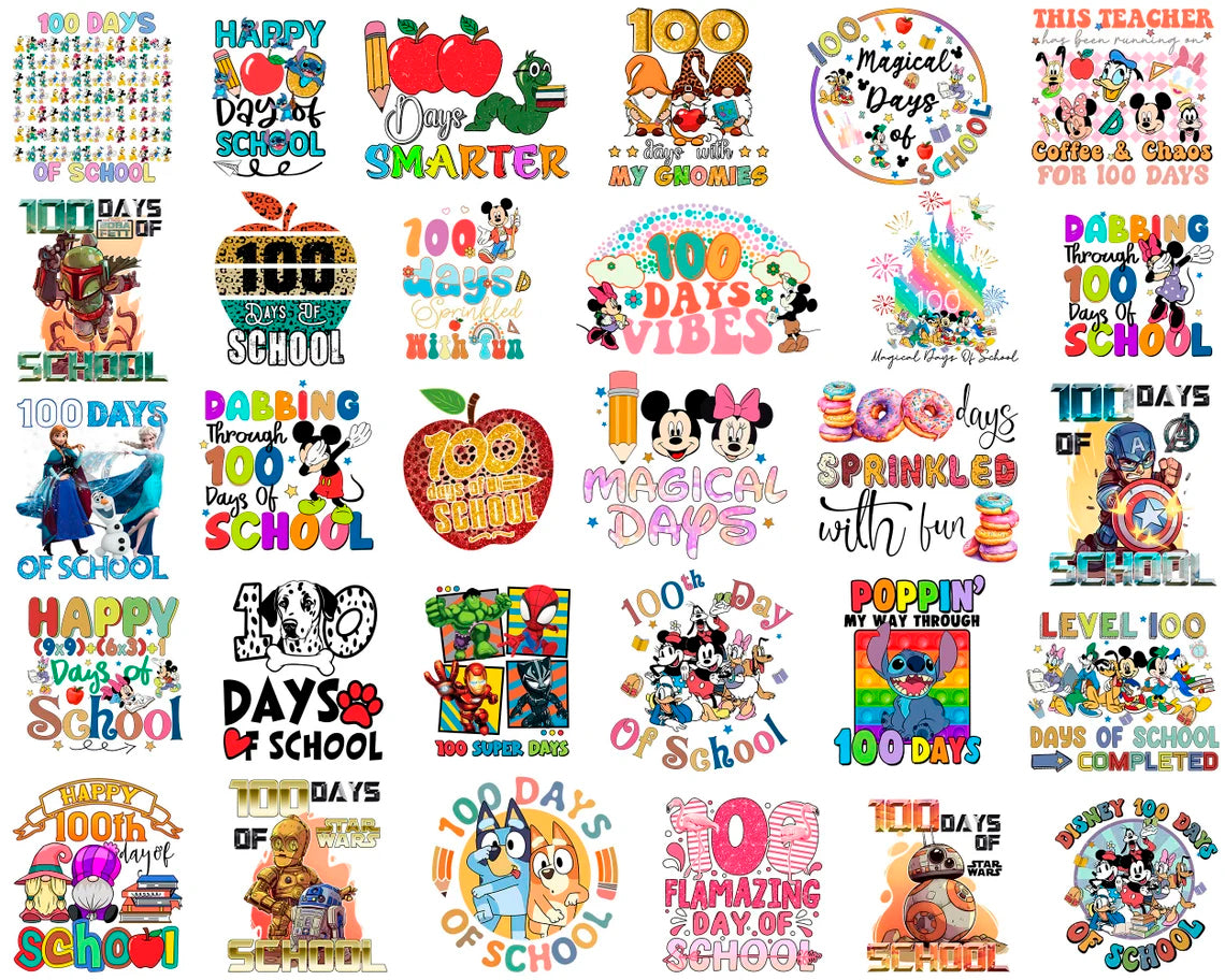 Big Bundle Disney 100 Days Of School Png, Mickey Back To School Png