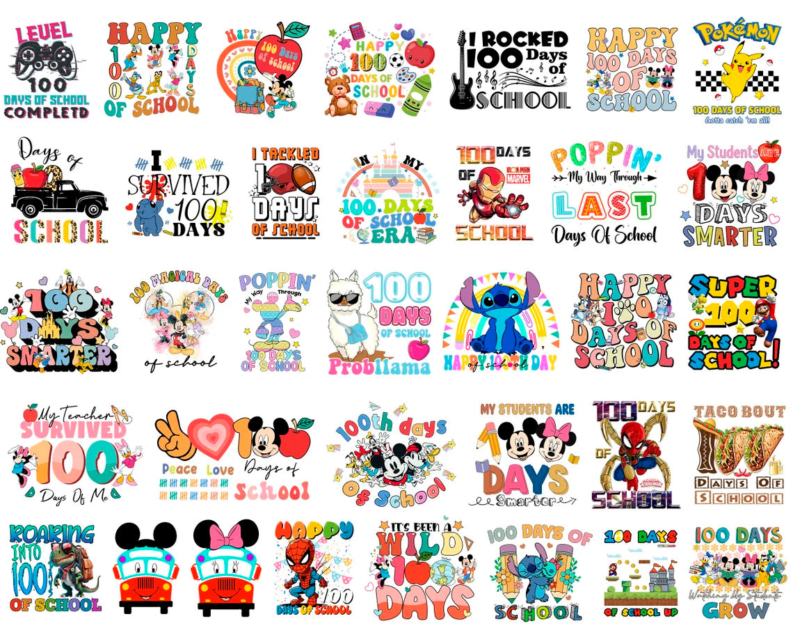 Big Bundle Disney 100 Days Of School Png, Mickey Back To School Png