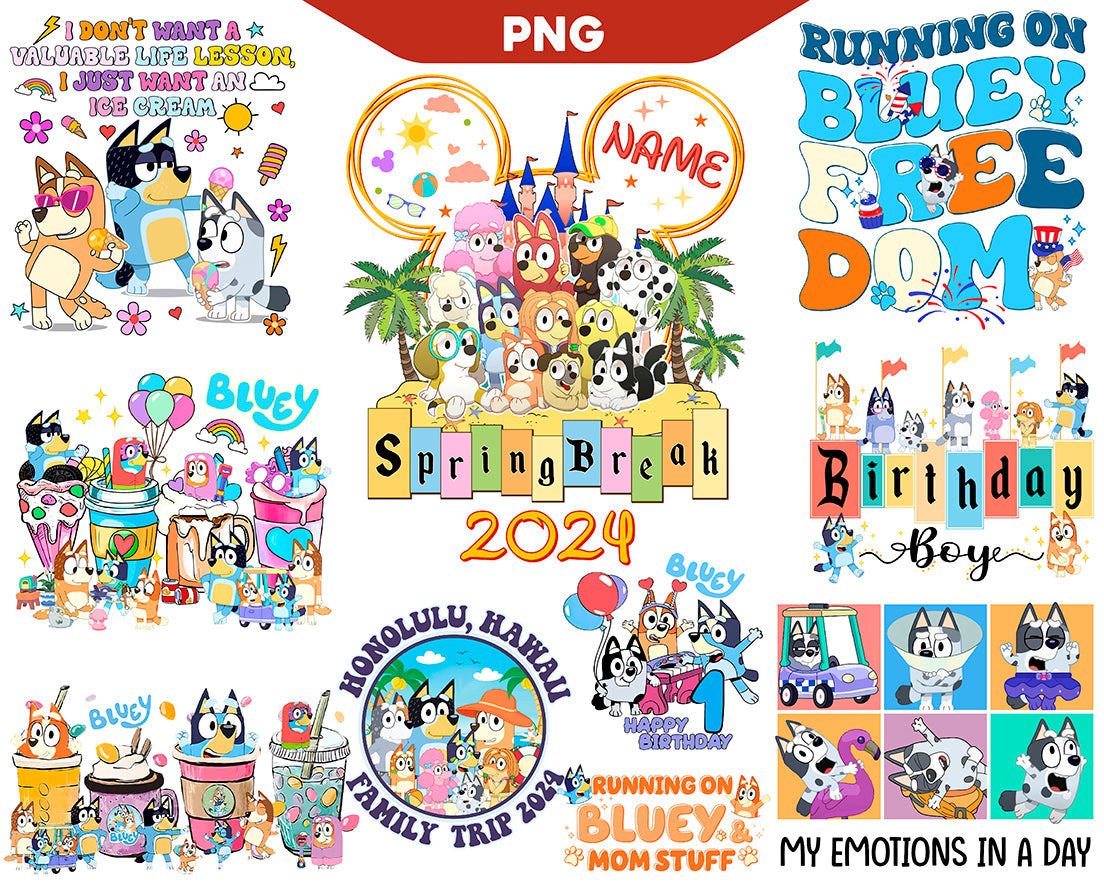 Bluey Family Trip Png, Bluey Friends Png Bingo Birthday Png