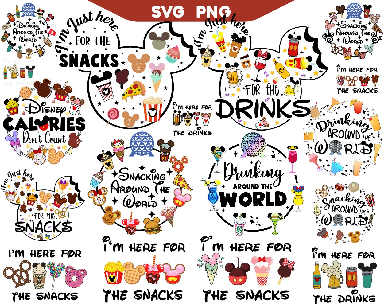 Bundle Disney Snacking Drinking Around The World Svg Png