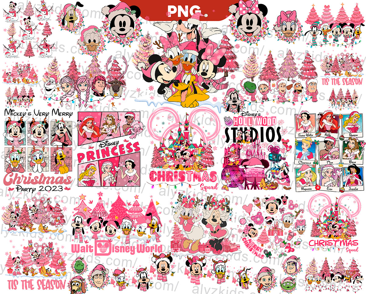 Bundle Pink Mickey Christmas Png, Disney Christmas Squad Png