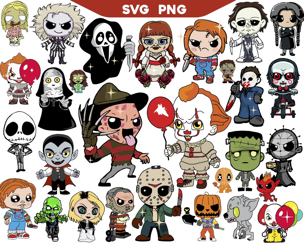 Chibi Kids Horror Movie Halloween Svg Bundle