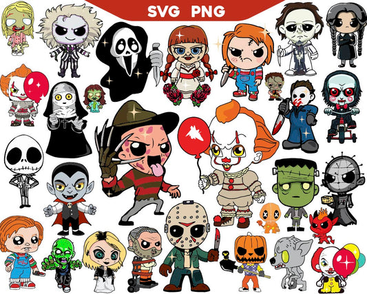 Chibi Kids Horror Movie Halloween Svg Bundle