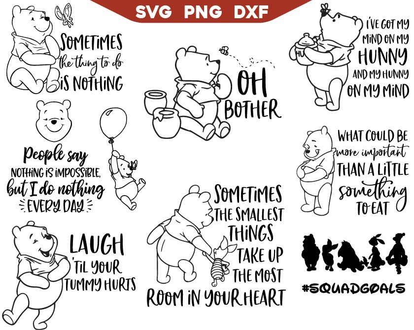 Cute Winnie The Pooh Outline Quotes Svg