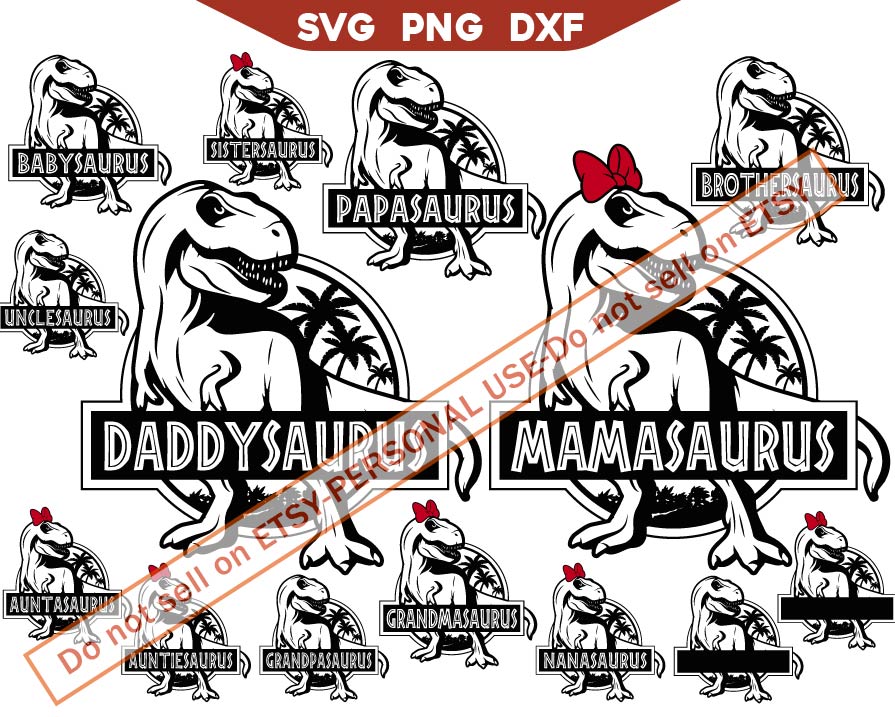 T-Rex Svg, Daddysaurus Svg, Mamasaurus Svg Bundle