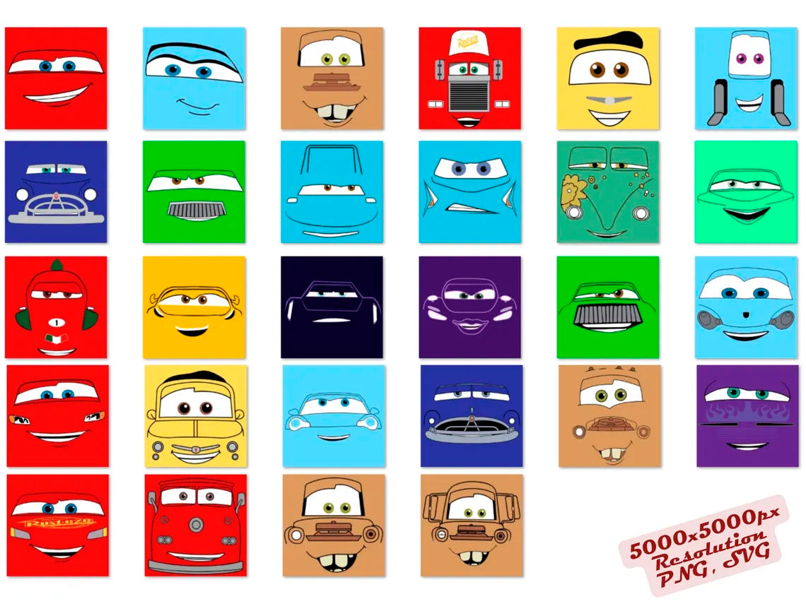 Disney Cars Faces Svg Png Cliparts Bundle, Lightning McQueen Svg, Tow Mater Svg (2)