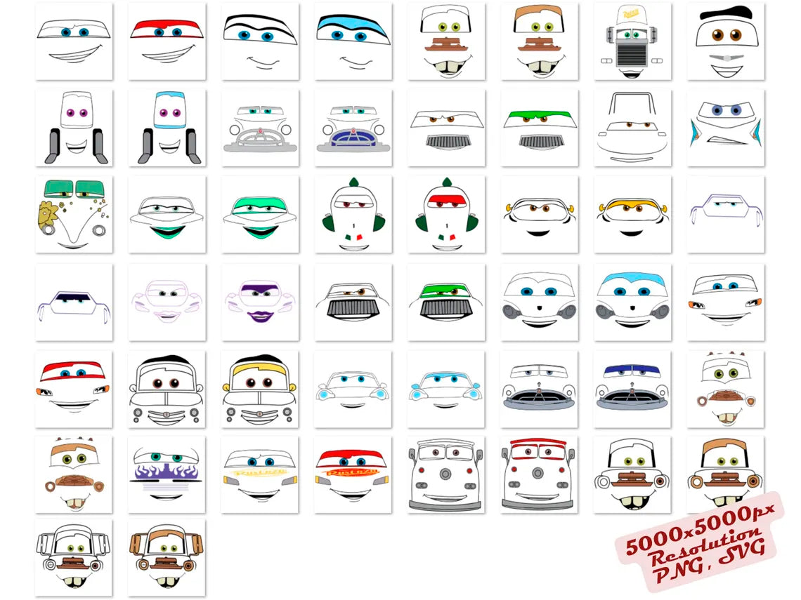 Disney Cars Faces Svg Png Cliparts Bundle, Lightning McQueen Svg, Tow Mater Svg (3)