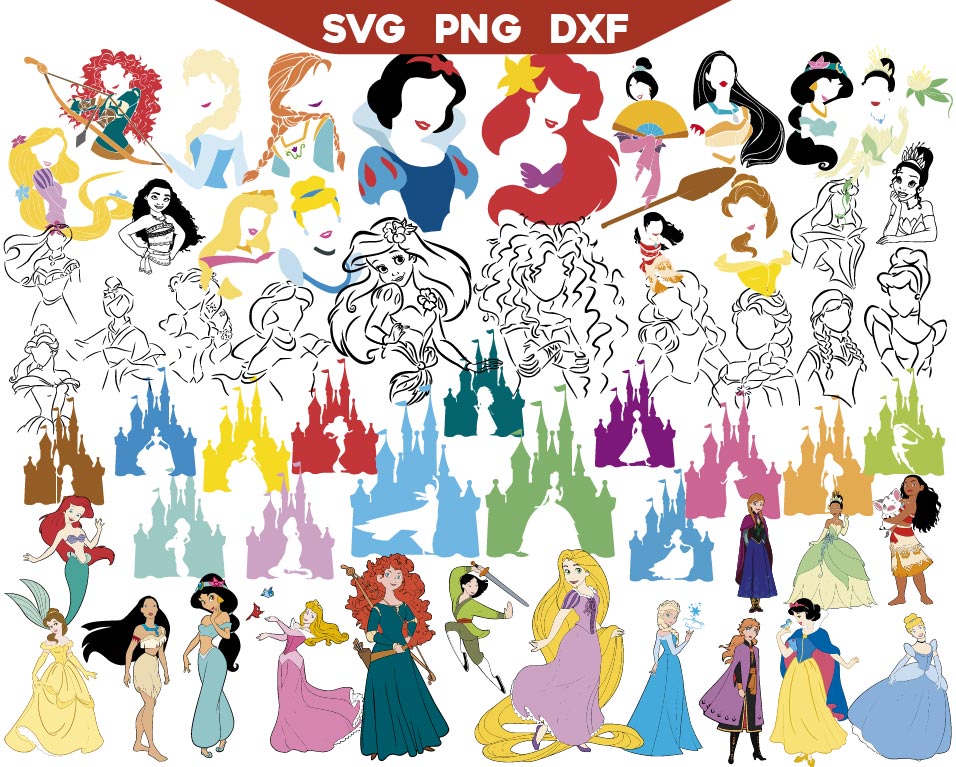 Disney Princess Svg Bundle, Princess Outline Svg Bundle