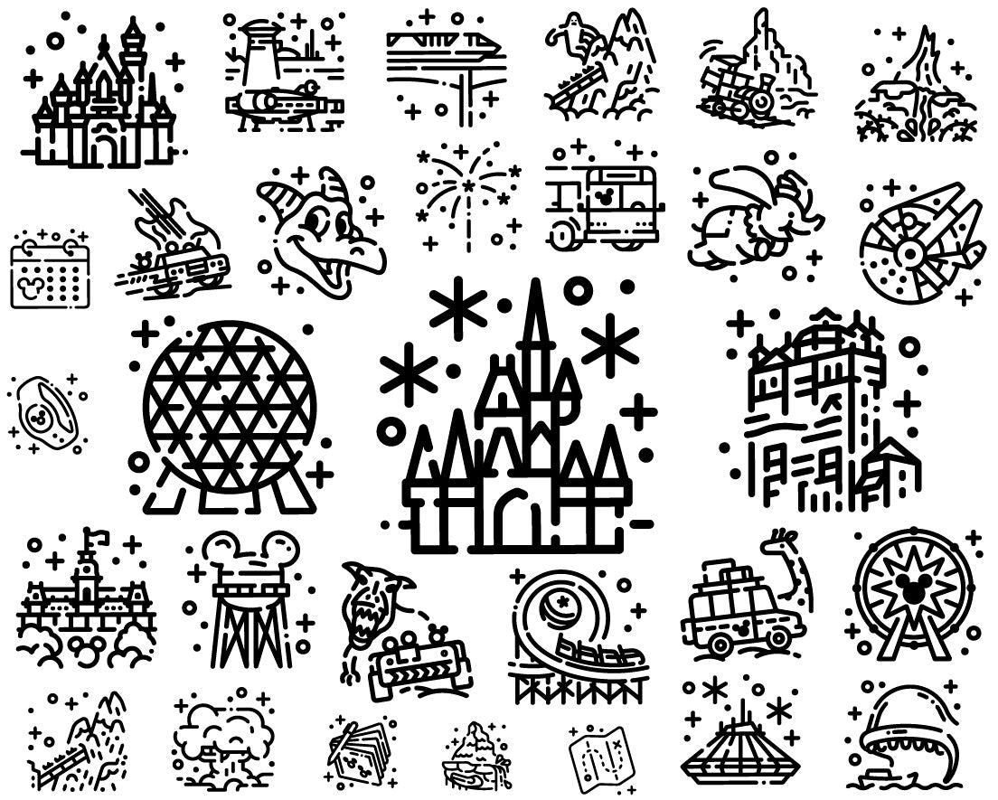 Disneyland Line Art Theme Parks Icon For Cricut Svg Png Bundle