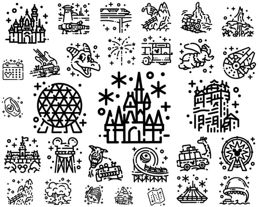 Disneyland Line Art Theme Parks Icon For Cricut Svg Png Bundle