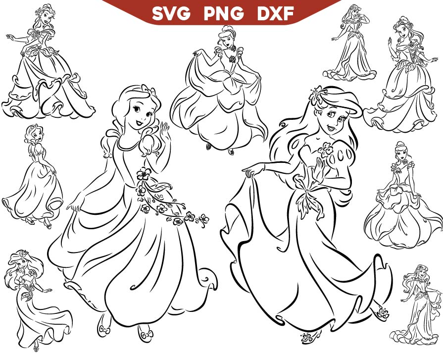 Disney princess Outline Svg Bundle