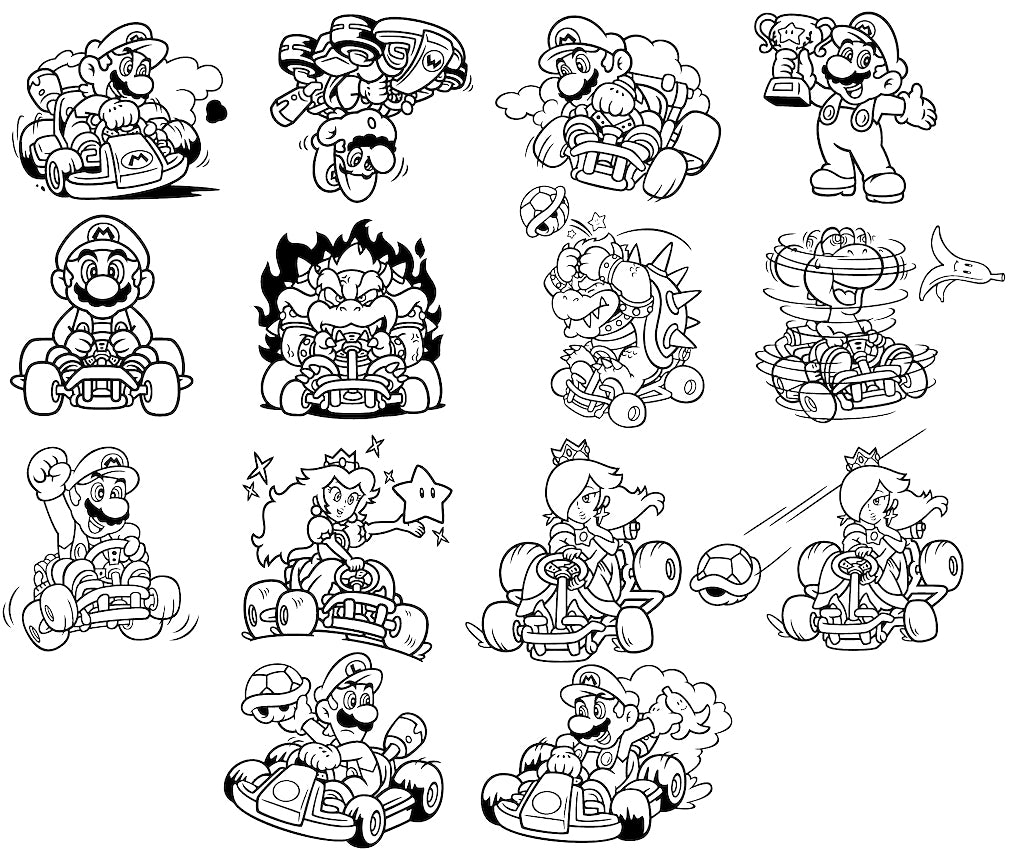 Mario Bros Kart Outline Svg Bundle