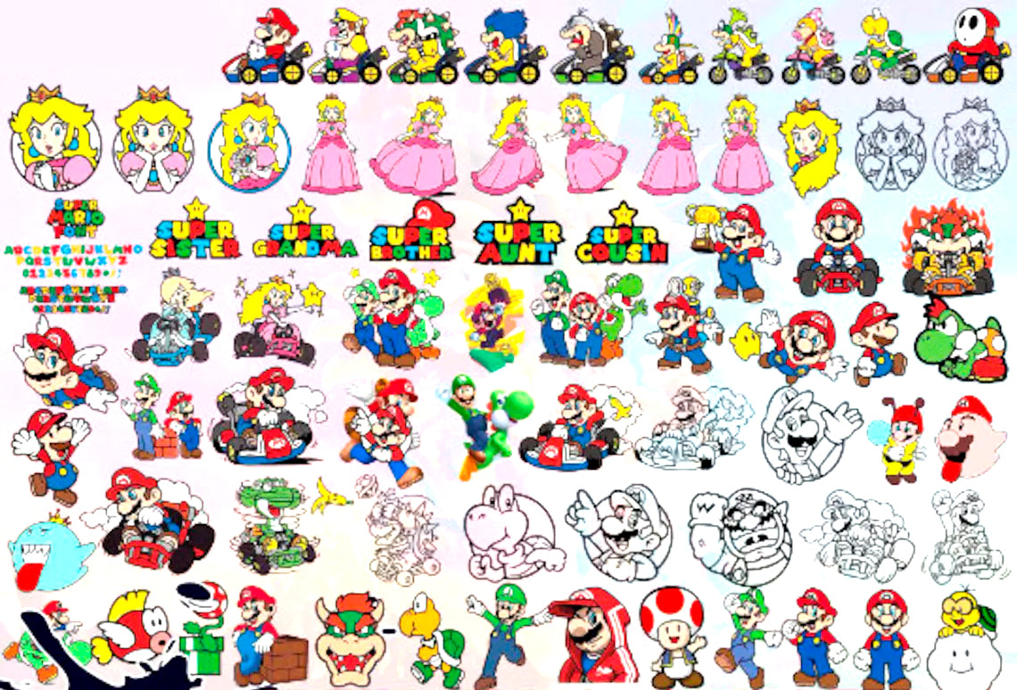 Mega Bundle Mario Bros Svg Png, Princess Peach Svg, Font Svg