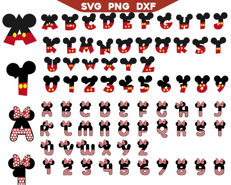 Mickey Font Svg Bundle, Minnie Font Svg Png