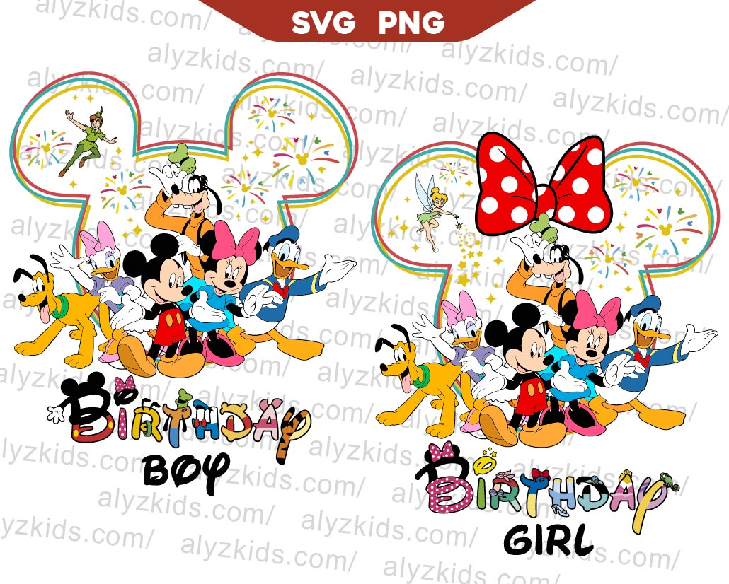 Mickey Friends Birthday Boy Svg, Minnie Birthday Girl Svg