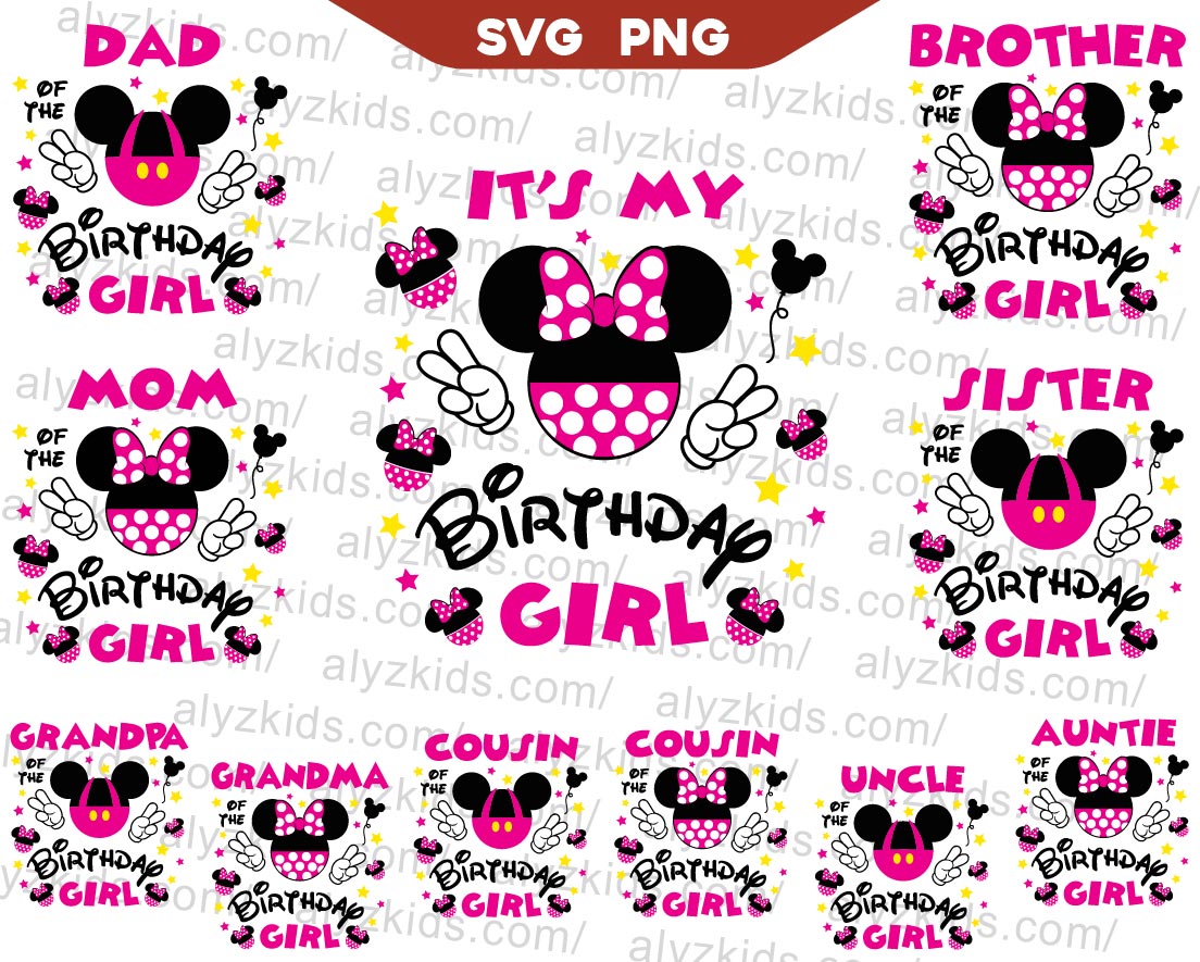 Minnie Birthday Girl Family Svg Png Bundle, Birthday Squad Svg