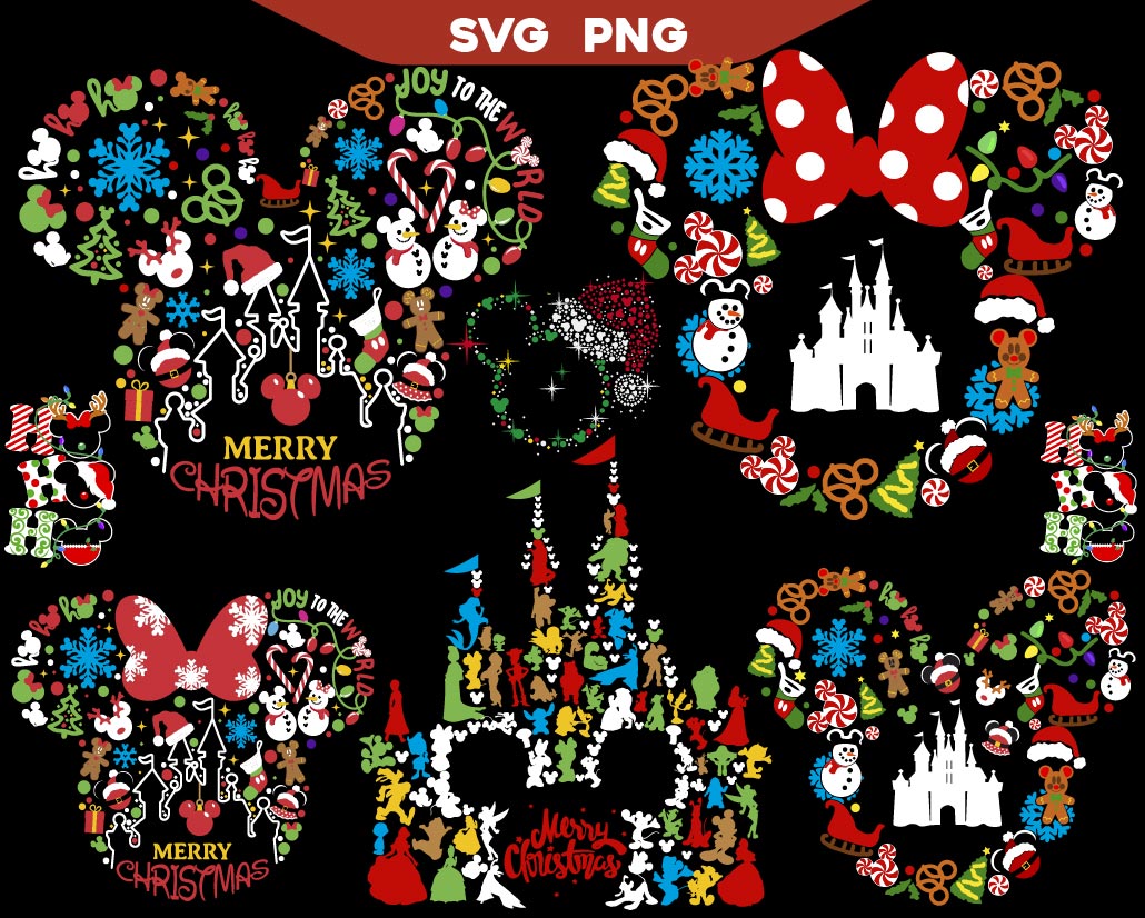 Minnie Mickey Mouse Christmas Svg Bundle, Design for Dark