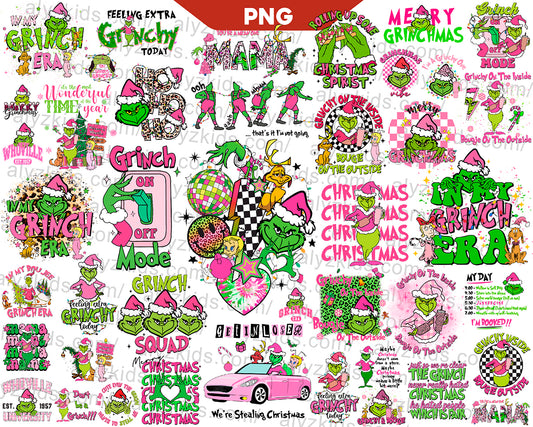 Pink Grinch Christmas Png Bundle, Pink Grinchmas Mean Guy Png