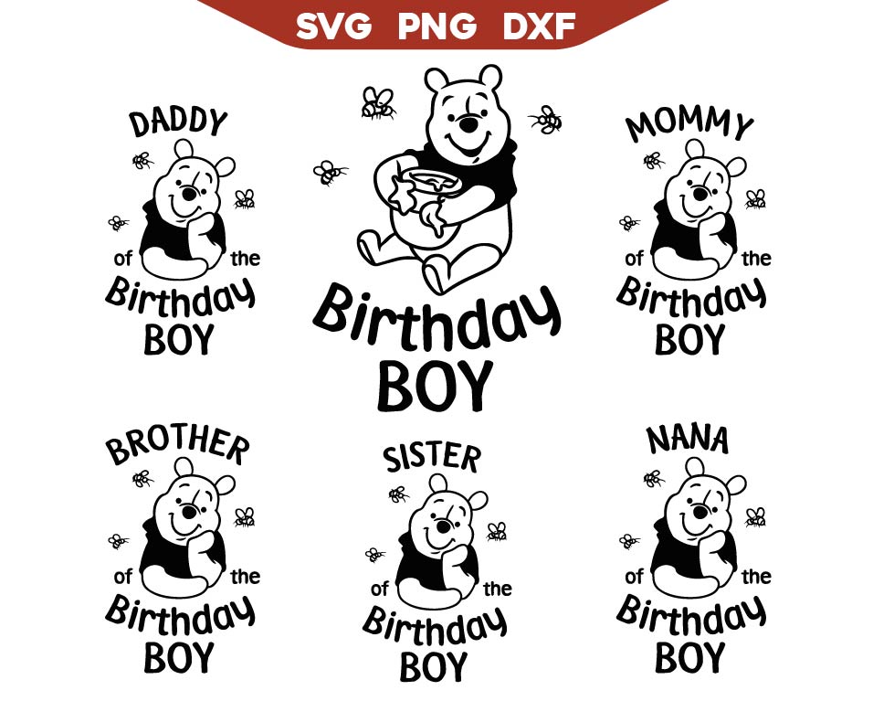 Pooh Birthday Boy Svg Outline Bundle