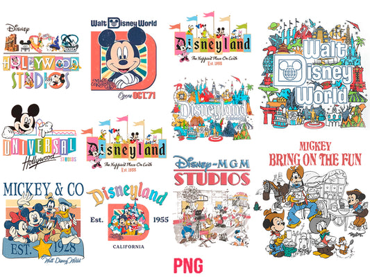 Vintage Disney Family Vacation Png Bundle, Mickey Friends Squad Png