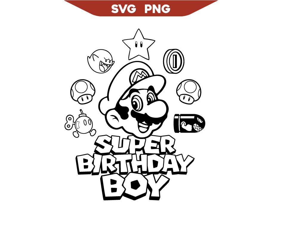 Super Mario Bros Birthday Boy Outline Svg Png