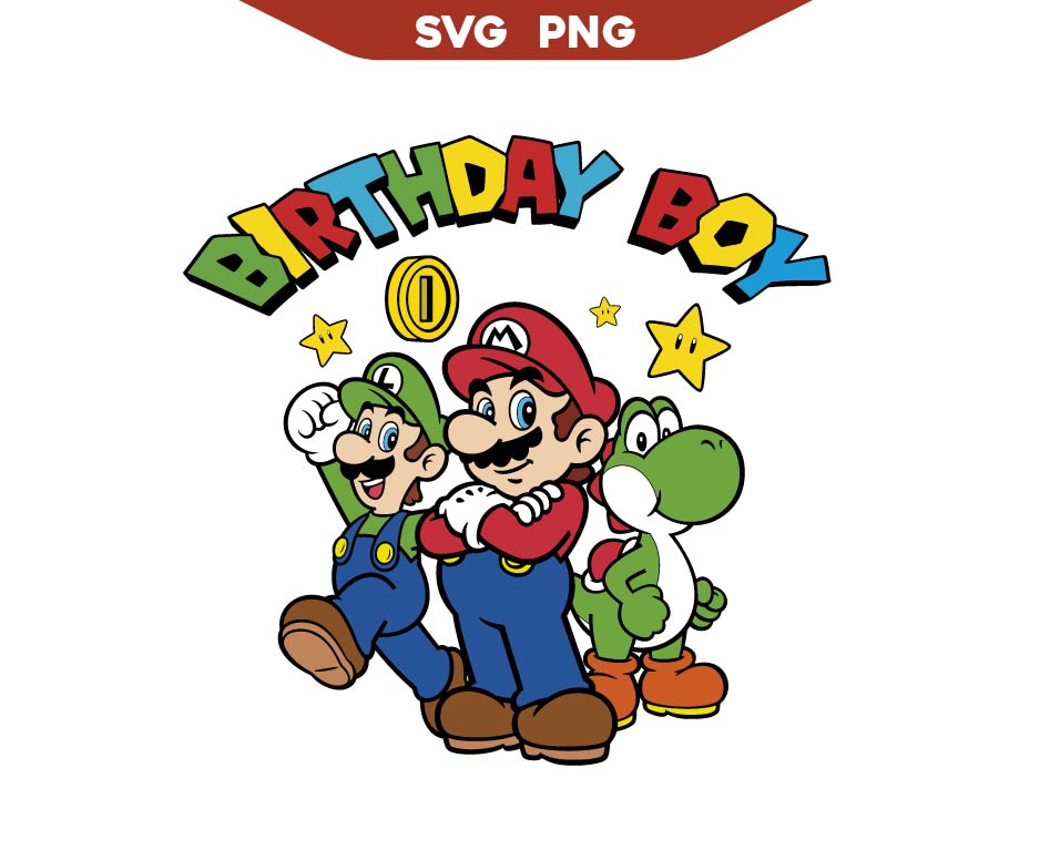 Super Mario Luigi Birthday Boy Svg Png