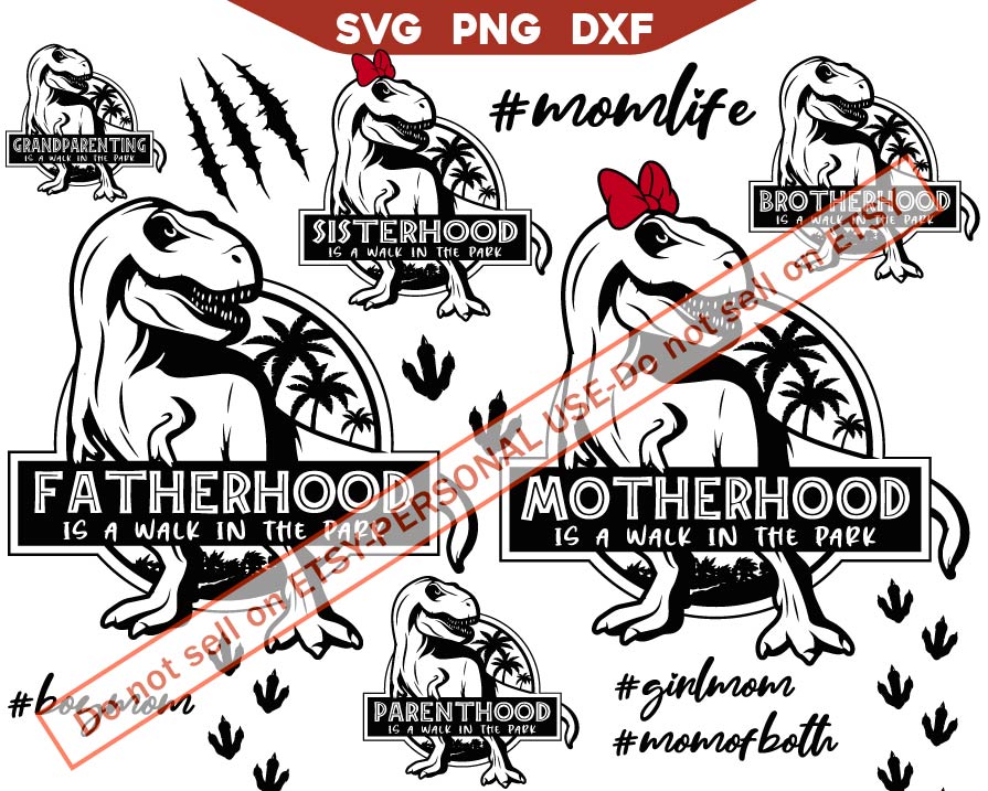 T-Rex Svg, Fatherhood Svg, Motherhood Family Svg