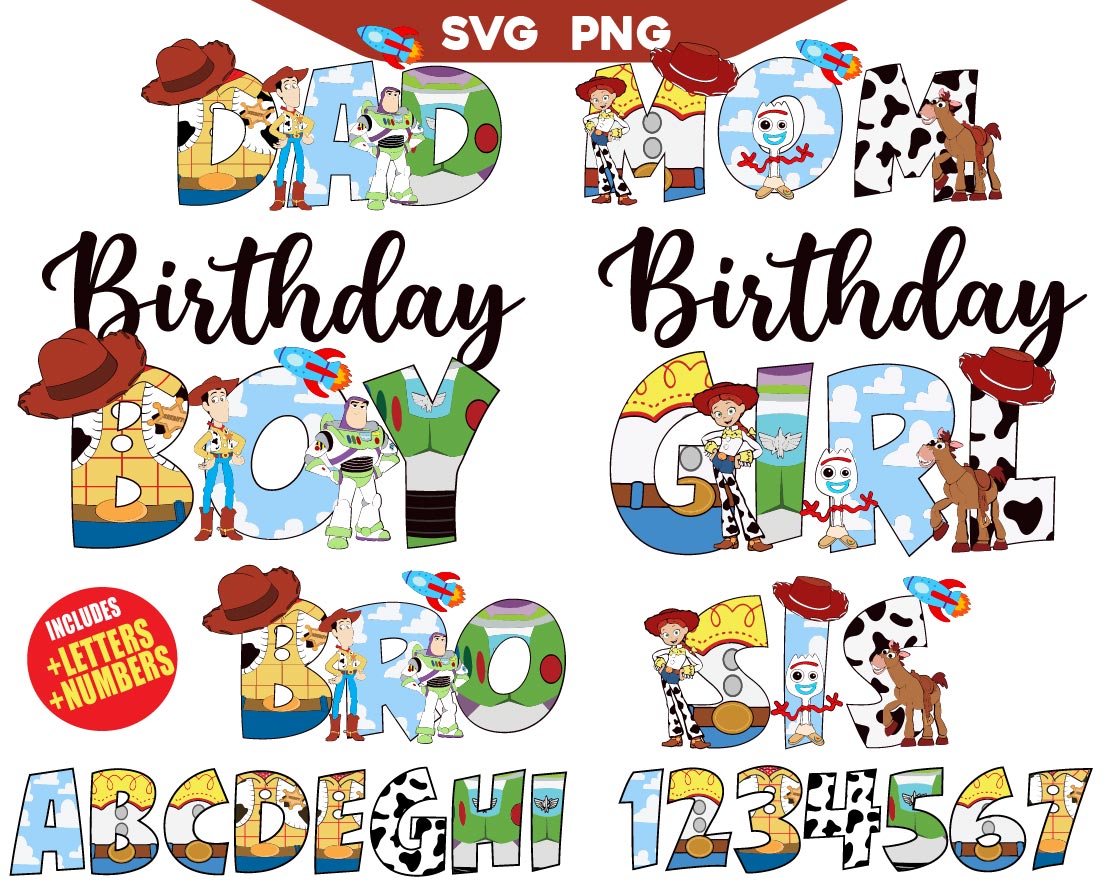 Toy Story Birthday Svg Design Bundle, Toy Story font Svg Png