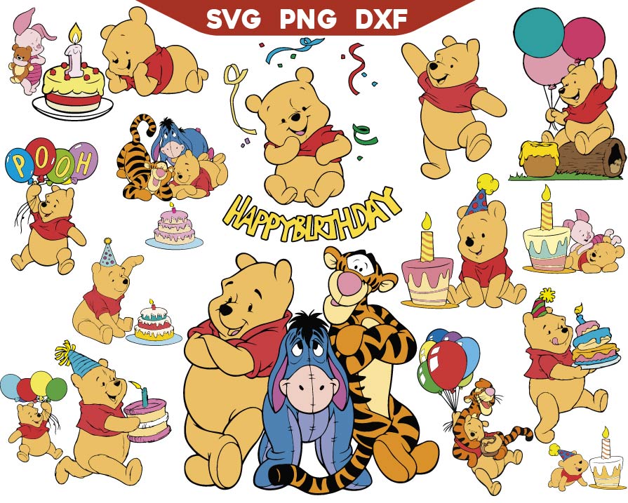 Winnie the Pooh Birthday Svg Bundle